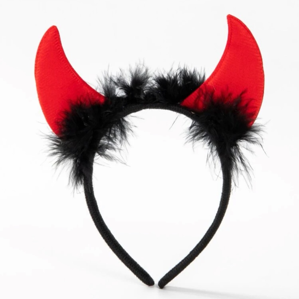 👿 Awesome Demon Devil Horn Fuzzy Boa Headdress Headband 👿